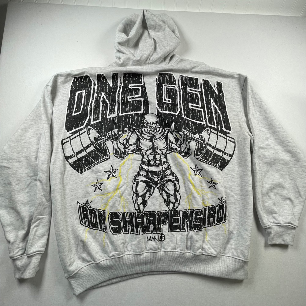 BoohooMAN Active One Gen Iron Sharpens Iron Graphic Hoodie Grey Mens 2XL